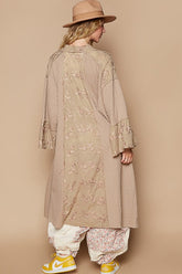 POL Flower Lace Trim Open Front Longline Cardigan OutfitFlow